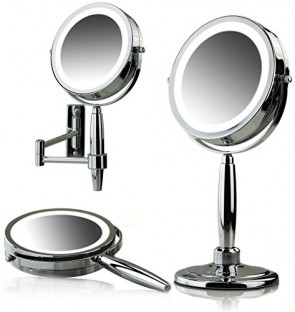 Ovente 3-in-1 Makeup Mirror (Tabletop, Wall-Mount, Handheld) with 3 SmartTouch Light Tones (Cool, Warm, Daylight), Cordless, 8.5 inch, 1x/5x Magnification, Polished Chrome (MFM85CH1X5X) 