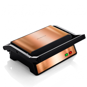Ovente Electric Panini Press Grill and Sandwich Maker with Nonstick Coated Plates, Opens 180 Degrees for any Food, 1000W Thermostat Control Removable Drip Tray and Easy to Clean Grids, Copper GP0540CO