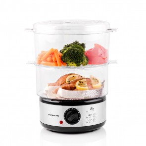 Ovente Electric Food Steamer Two Tiers Stainless Steel Base with 2 BPA-Free Containers and Time Control, 5 Quart Capacity, Healthy and Convenient Choice for Children and Seniors, Silver (FS62S)