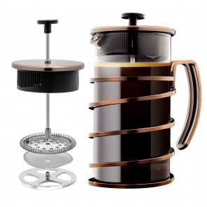 Ovente French Press Coffee, Tea and Espresso Maker, Heat Resistant Borosilicate Glass with 4 Filter Stainless-Steel System, BPA-Free Portable Pitcher Perfect for Hot & Cold Brew, Copper FSW Series