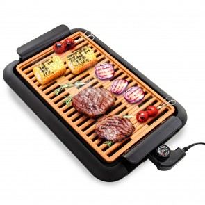 Ovente Electric Indoor Grill with 15 x 10-inch Non-Stick Cooking Plate, Dishwasher-Safe Base and Removable Drip Tray, Adjustable Temperature Knob, Copper GD1510NLCO