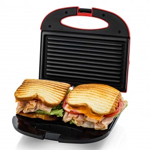 Ovente Electric Panini Press Grill Breakfast Sandwich Maker with Nonstick Two-Sided Hot Plates, LED Lights & Thermostat Control, Perfect for Cooking Burger & Grilled Cheese, Red GP0110R 