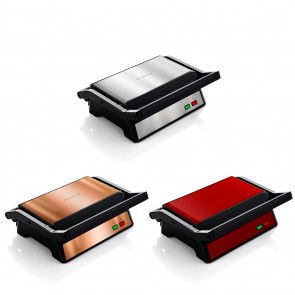 Ovente Electric Panini Press Grill and Sandwich Maker with Nonstick Coated Plates, Opens 180 Degrees for any Food, 1000W Thermostat Control Removable Drip Tray and Easy to Clean Grids GP0540 Series