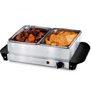 Ovente Electric Buffet Server Tray, Two Stainless Steel 1L Warming Pan, 150W, Silver (FW152S)
