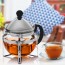 Ovente Glass Teapot with Removable Stainless-Steel Infuser, Freezer, Stovetop, and Dishwasher Safe, 17oz. BPA-Free Glass Teapot FGH17T