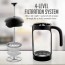Ovente French Press Coffee Tea & Expresso Maker Heat Resistant Borosilicate Glass Portable 4 Filter Stainless Steel System Pitcher for Camping Home Office Dorm Bonus Scoop BPA Free (FPB Series)