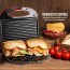 Ovente Electric Panini Press Grill Breakfast Sandwich Maker with Nonstick Two-Sided Hot Plates, LED Lights & Thermostat Control, Perfect for Cooking Burger & Grilled Cheese, Red GP0110R 