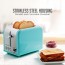 Ovente Compact 2 Slice Toaster with Extra-Wide Slots for Bagel, 6-Setting Knobs, Defrost Function, Cancel, Stainless Steel Body, Turquoise (TS2450T) 